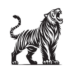 Simplified roaring tiger silhouette for modern artistic purposes - Roaring tiger illustration - minimallest roaring tiger vector
