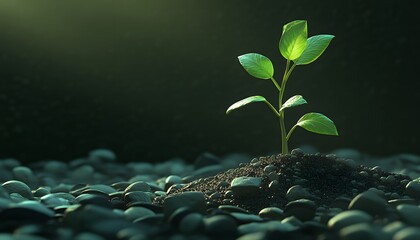 Concept of Sustainable Growth and Investment with Green Plants Growing from Stacked Coins in Soil, Symbolizing Environmental Economics and Financial Prosperity