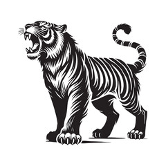Roaring tiger silhouette for dynamic digital designs - Roaring tiger black vector
