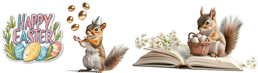 png set Adorable Easter Animals Juggling Colorful Eggs &ndash; Spring Celebration