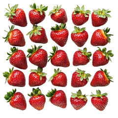 Arrangement of fresh strawberries on a clean transparent background showcasing vibrant colors and textures, 2024 Formed by Strawberries on transparent background