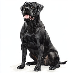 Obraz premium strong black Cane Corso dog sitting proudly, showcasing its muscular build and alert expression