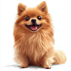 Obraz premium Happy Pomeranian dog with fluffy fur, sitting and smiling joyfully