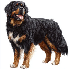 Tibetan Mastiff standing proudly, showcasing its thick fur and strong build