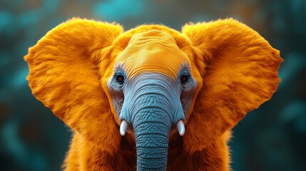 A close up of an elephant with its trunk raised and its ears flapping
