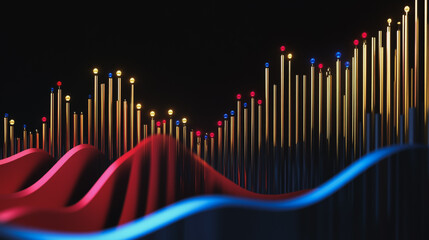 Obraz premium Abstract black background with Colorful charts and graphs with statistics to innovative analyze business potential and forecast future development of companies growth.