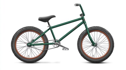 Fototapeta premium Green BMX bike with fat tires, single speed, classic design, isolated on white background.