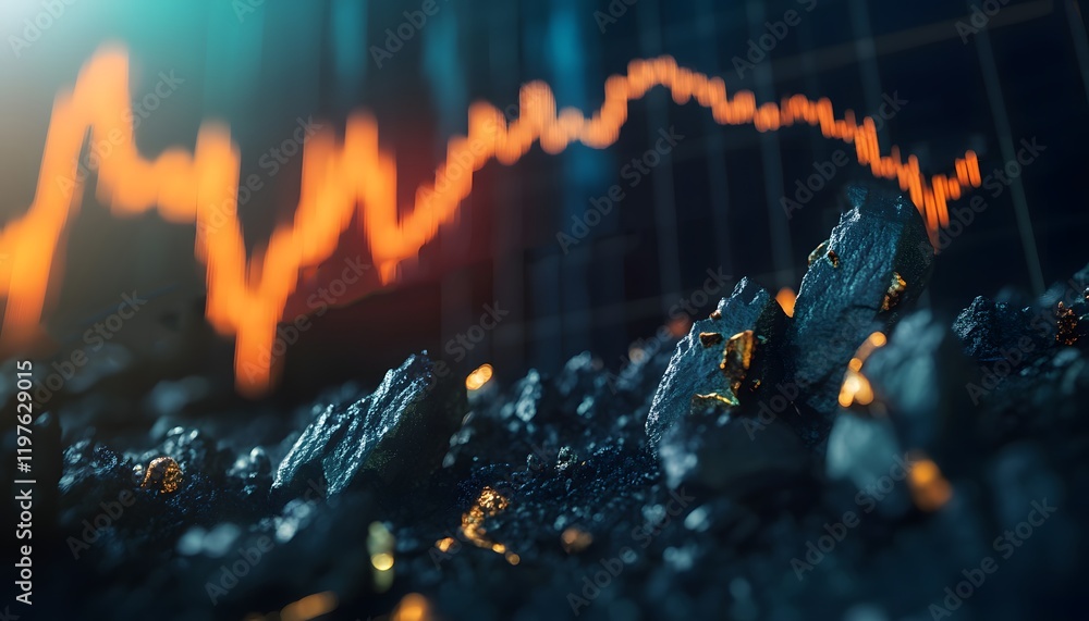Aufkleber financial growth concept with crushed stone and increasing graph line representing economic progress