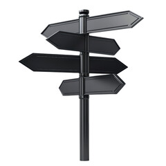 Directional Signpost: Multiple blank black arrow signs point in various directions on a central post, offering a concept of choices, paths, or options.  