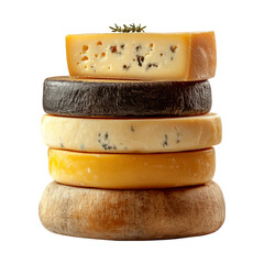 Assorted Cheese Varieties Stacked on Transparent Background