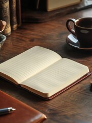 Naklejka premium Open notebook on wooden table
