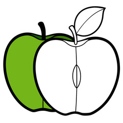 A whole green apple and a green apple cut in half are shown side-by-side with white background