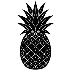 Obraz premium A stylized pineapple with a yellow textured body and green spiky leaves is isolated on a white background.