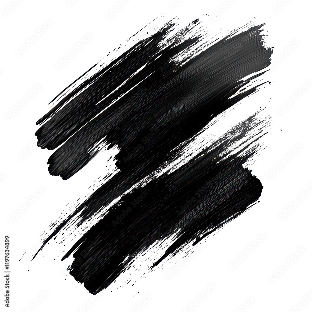 Poster abstract black brush strokes create dynamic artistic elements on a clean transparent background, bla