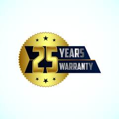 Advertising 25 years warranty silver and gold color emblem for label, icon, logo, badge, symbol