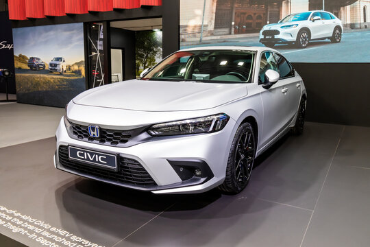 Honda Civic Hybrid (2025) car at the Brussels Motor Show. Brussels, Belgium - January 10, 2025.
