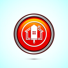 Home painting icon design illustration. House painting sign symbol for apps and websites. Orange color round button design