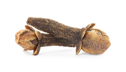 Dry clove buds on white background. Aromatic spice