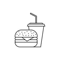 Hamburger and soft drink cup icon in liner stroke style