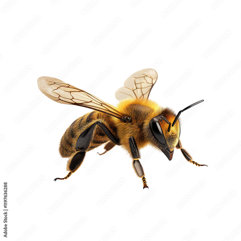 Poster a close up of a bee walking on a blank transparent background showcasing its detailed features and m