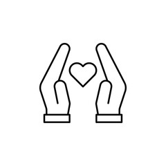 Heart and hands icon in liner stroke style