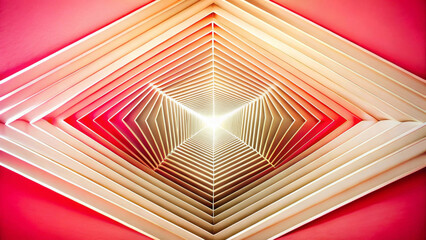 Fototapeta premium The mesmerizing geometric pattern features concentric layers of diamonds in shades of red and cream. The design directs the eye towards a strong, central light.Background or background.AI