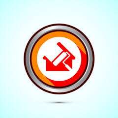 Home painting icon design illustration. House painting sign symbol for apps and websites. Orange shadow button design