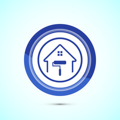 Home painting icon design illustration. House painting sign symbol for apps and websites. Blue color button design