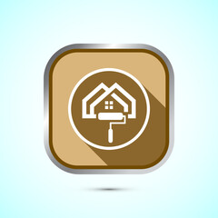 Home painting icon design illustration. House painting sign symbol for apps and websites. Gold shadow button design