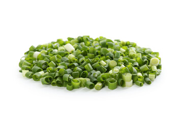 Pile of chopped fresh green onion isolated on white