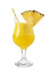 Tasty pineapple cocktail in glass isolated on white