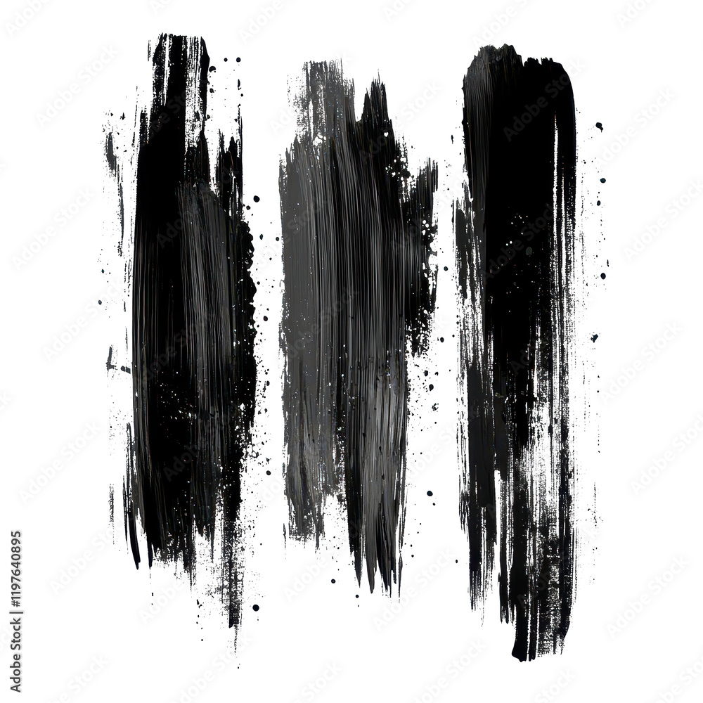 Aufkleber abstract black brush strokes create dynamic artistic elements on a transparent background, enhancing