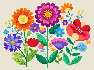 Flat Design Colorful Flowers with Minimalist Geometric Shapes for Botanical Illustrations