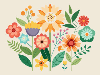 Flat Design Colorful Flowers with Minimalist Geometric Shapes for Botanical Illustrations