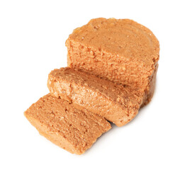 Portion of wet pet food isolated on white