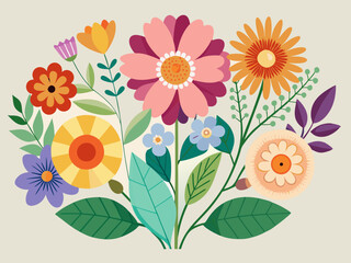 Flat Design Colorful Flowers with Minimalist Geometric Shapes for Botanical Illustrations
