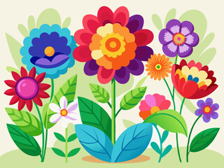 Flat Design Colorful Flowers with Minimalist Geometric Shapes for Botanical Illustrations