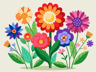 Flat Design Colorful Flowers with Minimalist Geometric Shapes for Botanical Illustrations