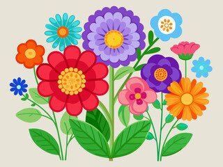 Fototapeta premium Flat Design Colorful Flowers with Minimalist Geometric Shapes for Botanical Illustrations