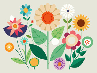 Flat Design Colorful Flowers with Minimalist Geometric Shapes for Botanical Illustrations