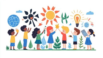 Children celebrating nature and sustainability.