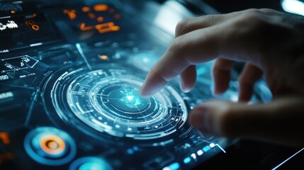 Fingers deftly navigate through a complex dashboard of a hightech machine as colorful indicators flash in response emphasizing the advanced technical skills required for operation.