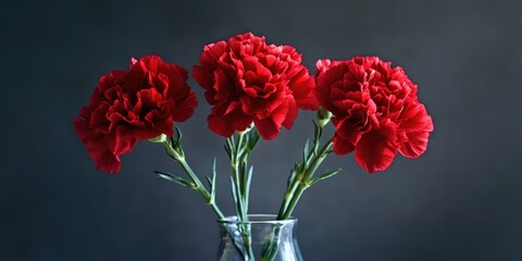 Red carnations in clear vase