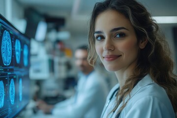 Fototapeta premium Medical Professional Smiling in Modern Laboratory Setting