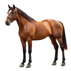 Fototapeta premium A striking brown horse stands gracefully against a bright transparent background in a serene and captivating pose, Beautiful brown horse on transparent background