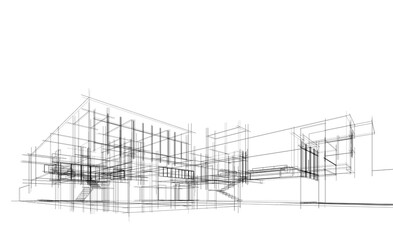 Obraz premium 3d rendering sketch of modern building