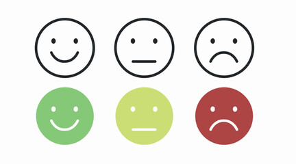 Different moods icon set, with a smile, a serious and a sad face. Vector illustration set.