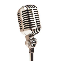 Fototapeta premium A classic retro silver music microphone against a clean transparent background showcasing timeless elegance, A retro classic silver music microphone, transparent background.
