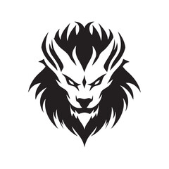 Stylized black lion head illustration with fierce expression and dramatic mane.