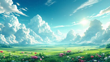 Serene Spring Meadow: A Whimsical Landscape Painting